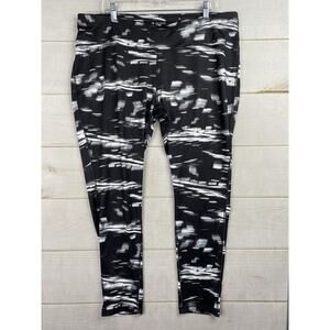 Tek Gear Leggings 2X Black Abstrat High Rise Stretch Wicking Pocket Compression